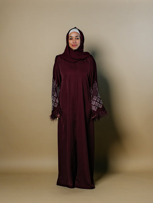 Fatima Nida Fabric One-Piece Abaya with Feathered Sleeves